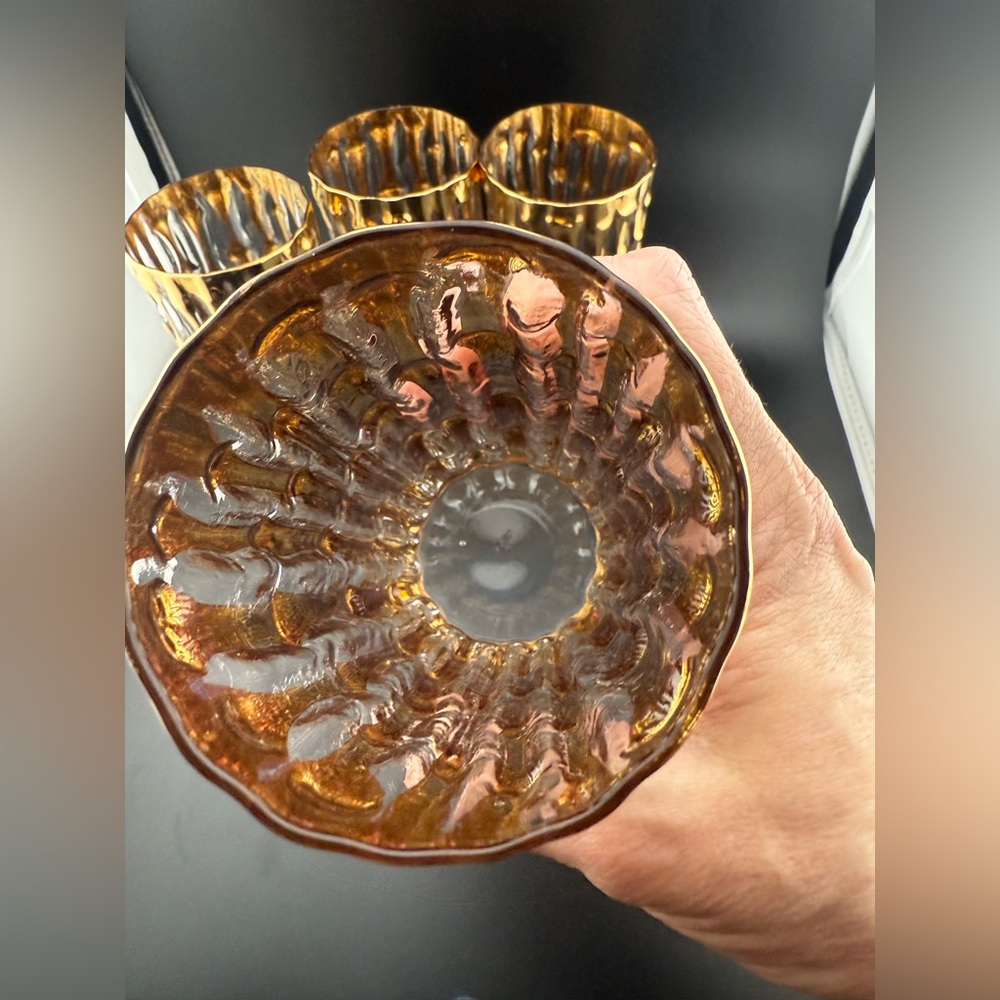 4 Imperial Glass. “Bambu Gold” 14oz raised 24kt gold. Highball - Picture 7 of 15